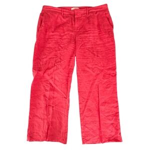 Banana Republic Womens 14 Red 100% Linen Wide Leg Trousers Pants Preppy Resort